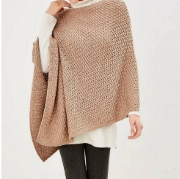 J. JILL Brown Cotton Wool Blend Knit Poncho Wrap Onesize - Picture 12 of 13